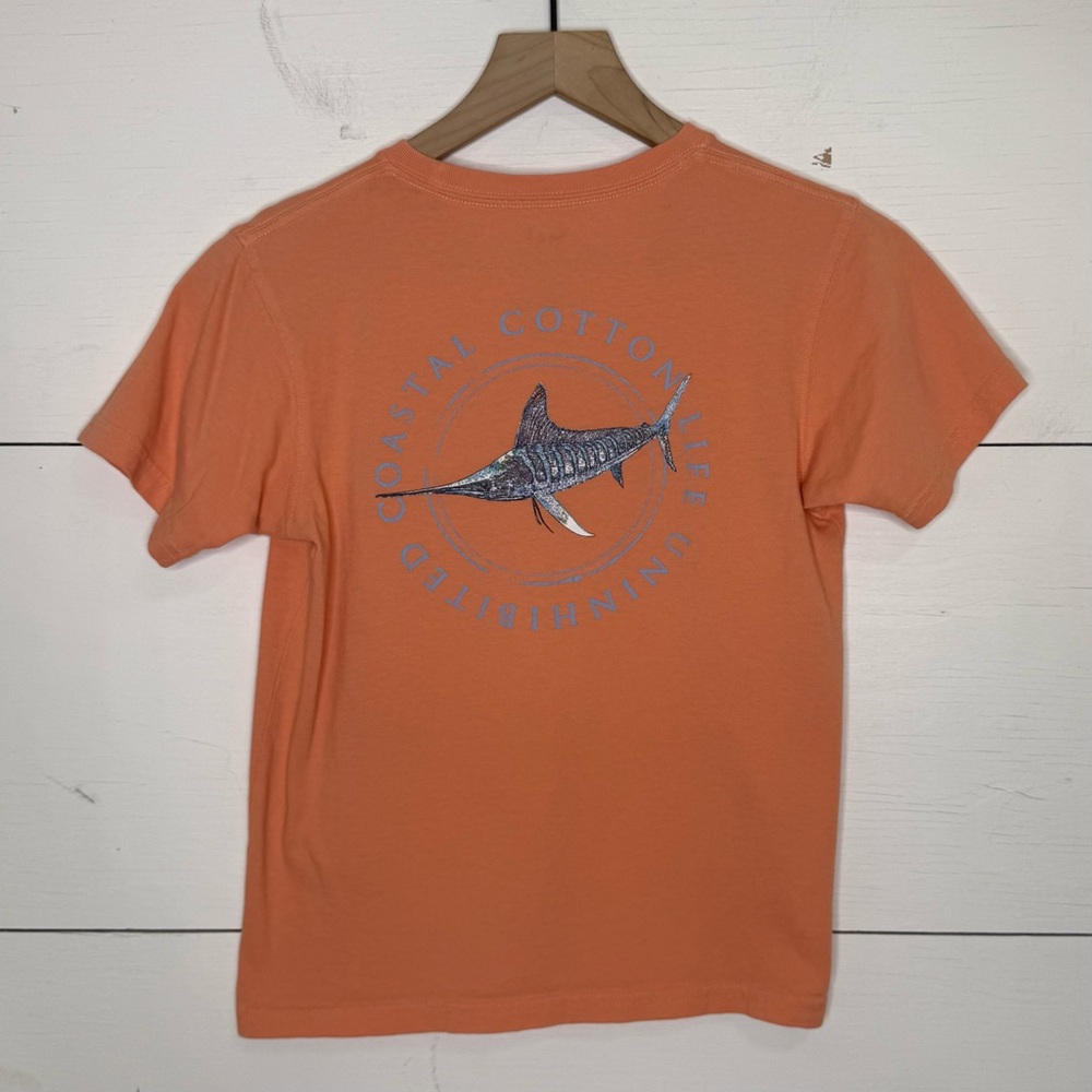 Coastal Cotton • Orange Short Sleeve Tee with Blue Detail Size Medium 8-10